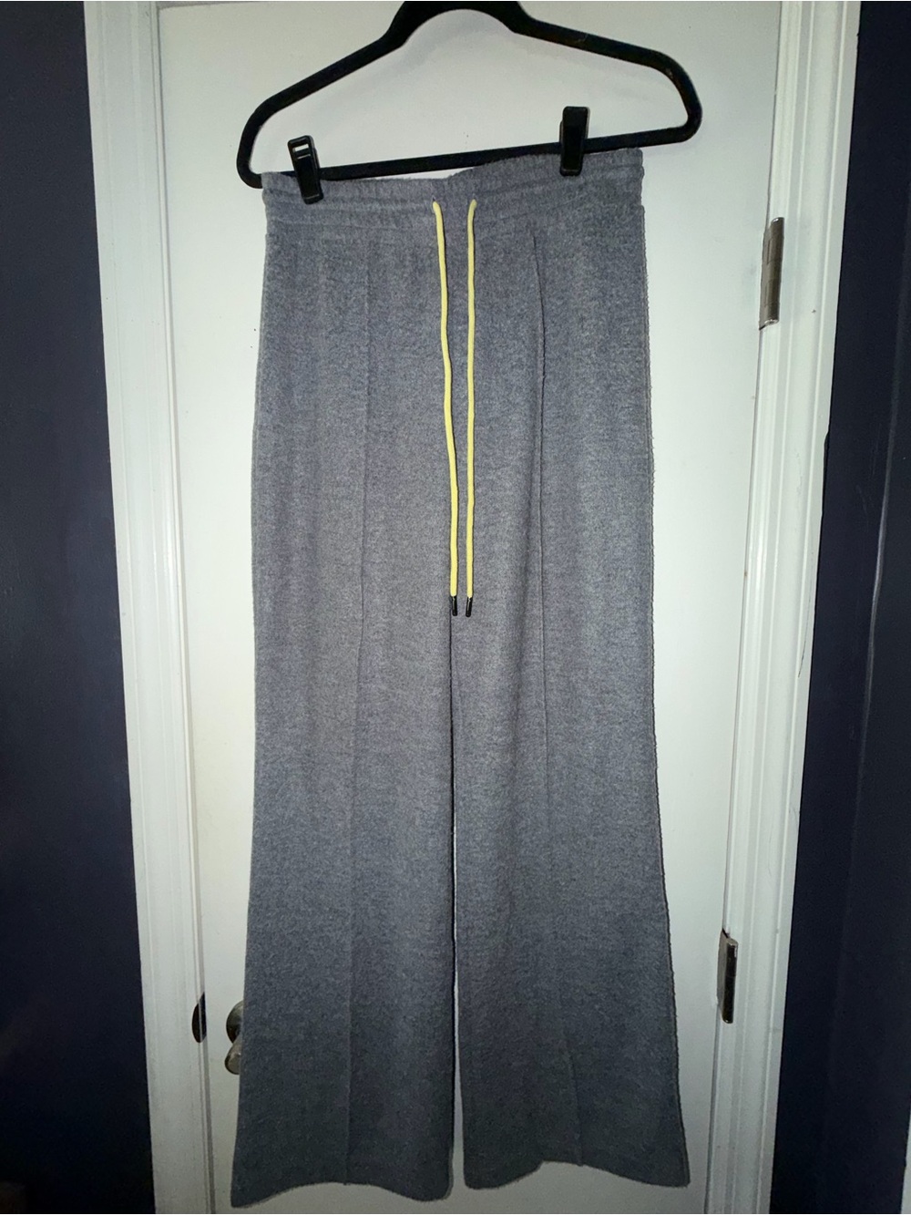 Anthropologie- Gray Wide-Leg Knit Pants with Yellow Drawstring